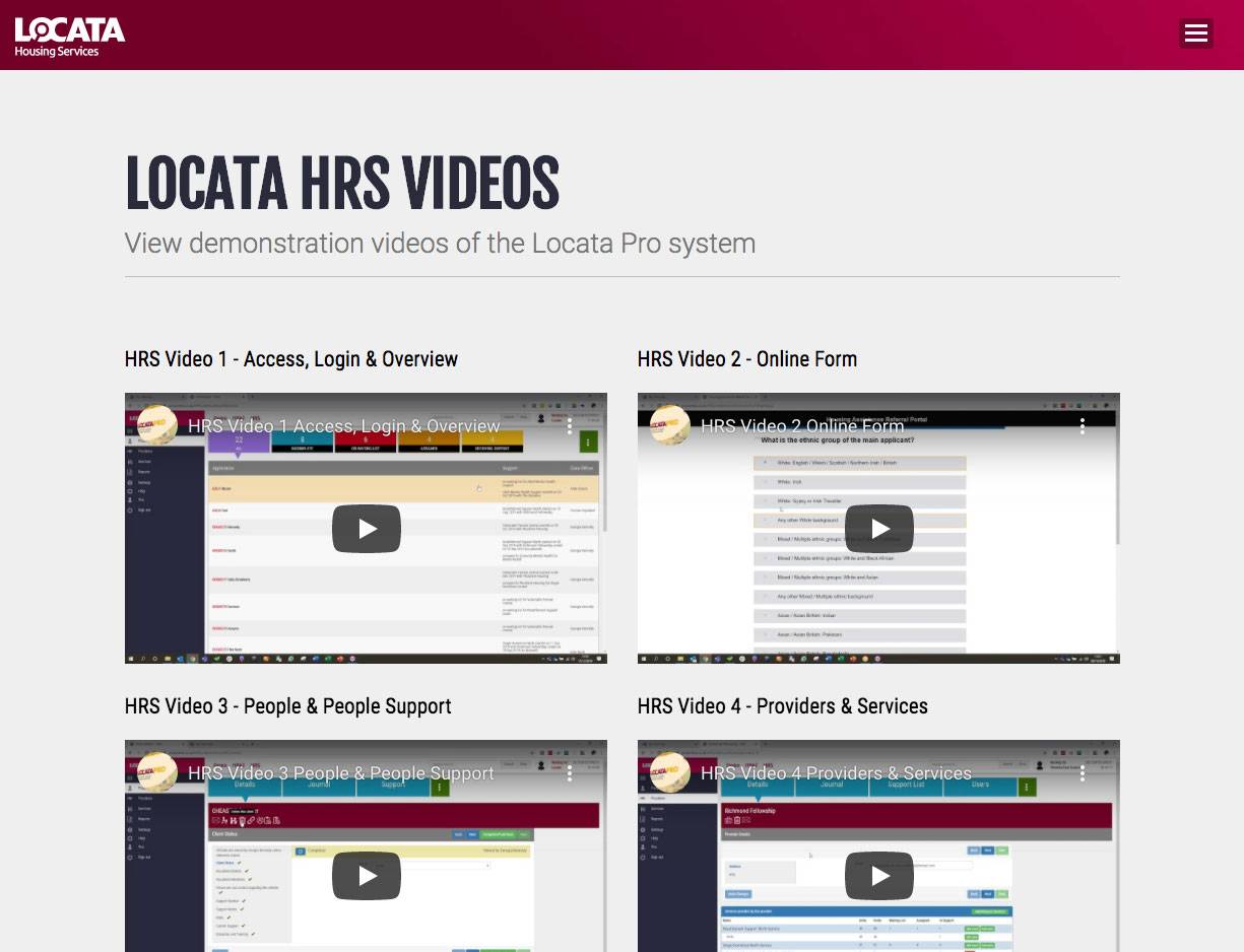 Screengrab of Locata HRS videos page