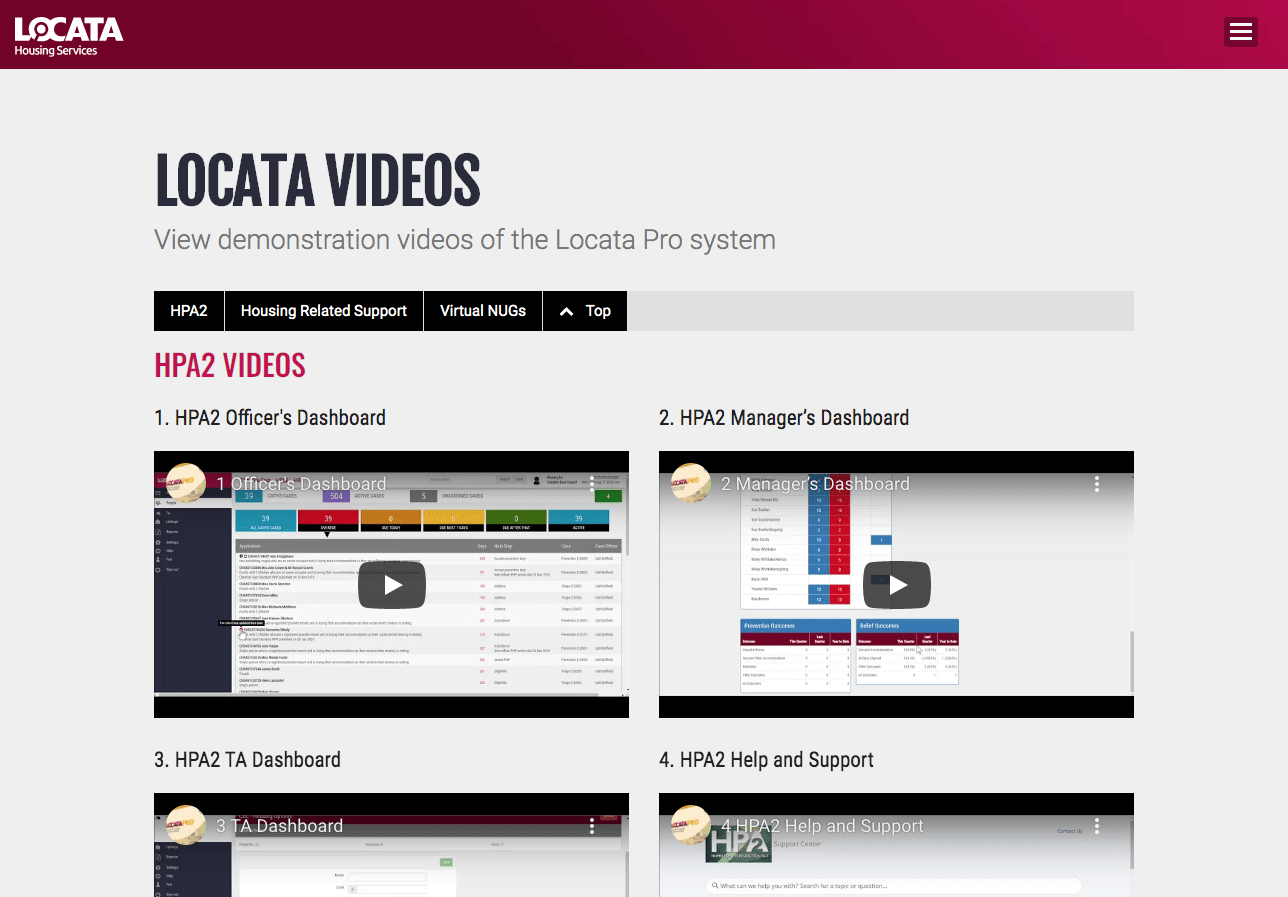 Locata Videos page